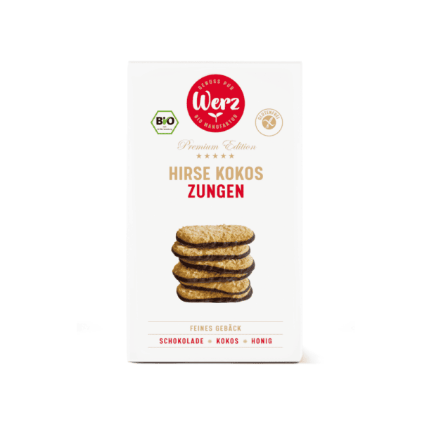 Hirse Kokos Zungen mit Schokolade, Vollkornkekse, 150 g