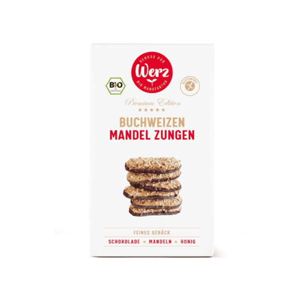 Buchweizen Mandel Zungen mit Schokolade, Vollkornkekse, 150 g