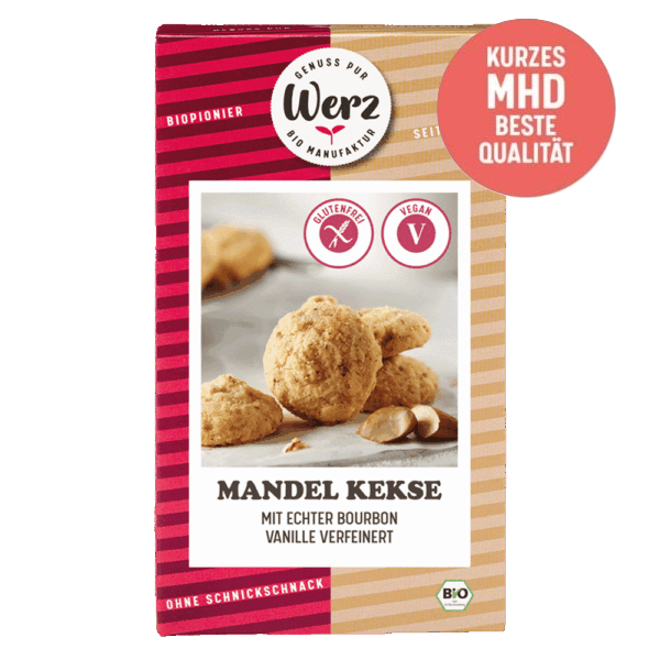 Mandel Kekse Vanille, Vollkorn, glutenfrei, BIO, 110 g - Designänderung, reduzierter Preis
